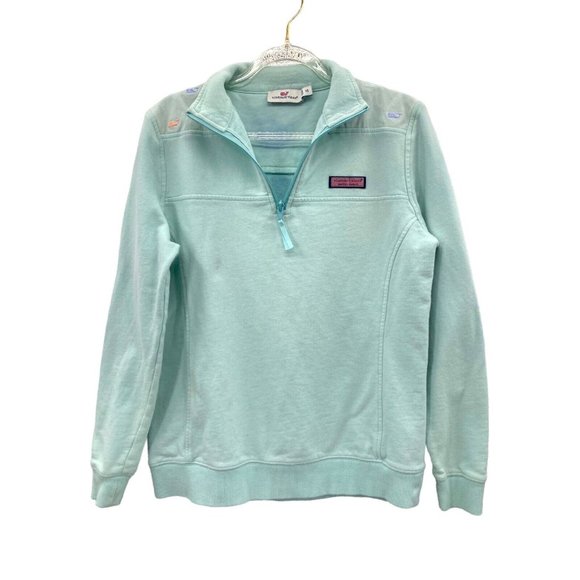 Vineyard Vines‎ Mint Green Multi Color Whale Shoulder 1/4 Zip Shep Shirt Sz XS - Picture 1 of 8